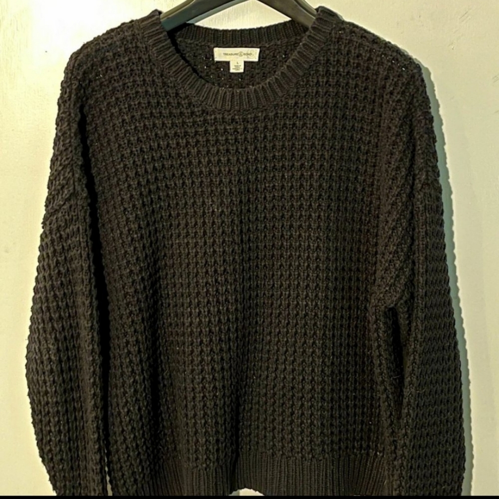 Chunky, waffle weave, pullover, black, sweater